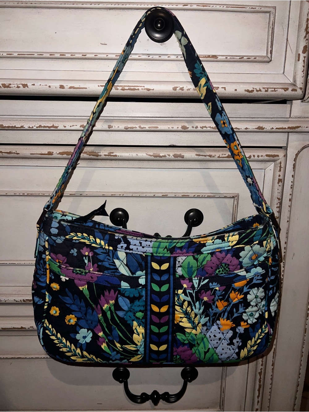 Vera Bradley Navy Quilted Floral Shoulder Bag with Multicolor Blooms
